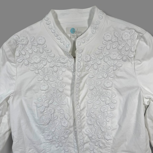 Boden Jackets & Blazers - Boden Embroidered Jacket Womens 6 White Floral‎ Cotton Blend Hook Eye T0160